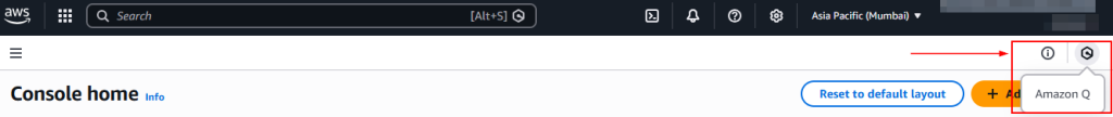 Amazon Q icon displayed in the AWS Management Console dashboard