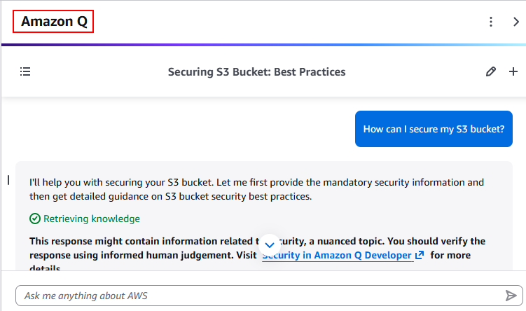 Amazon Q chat interface